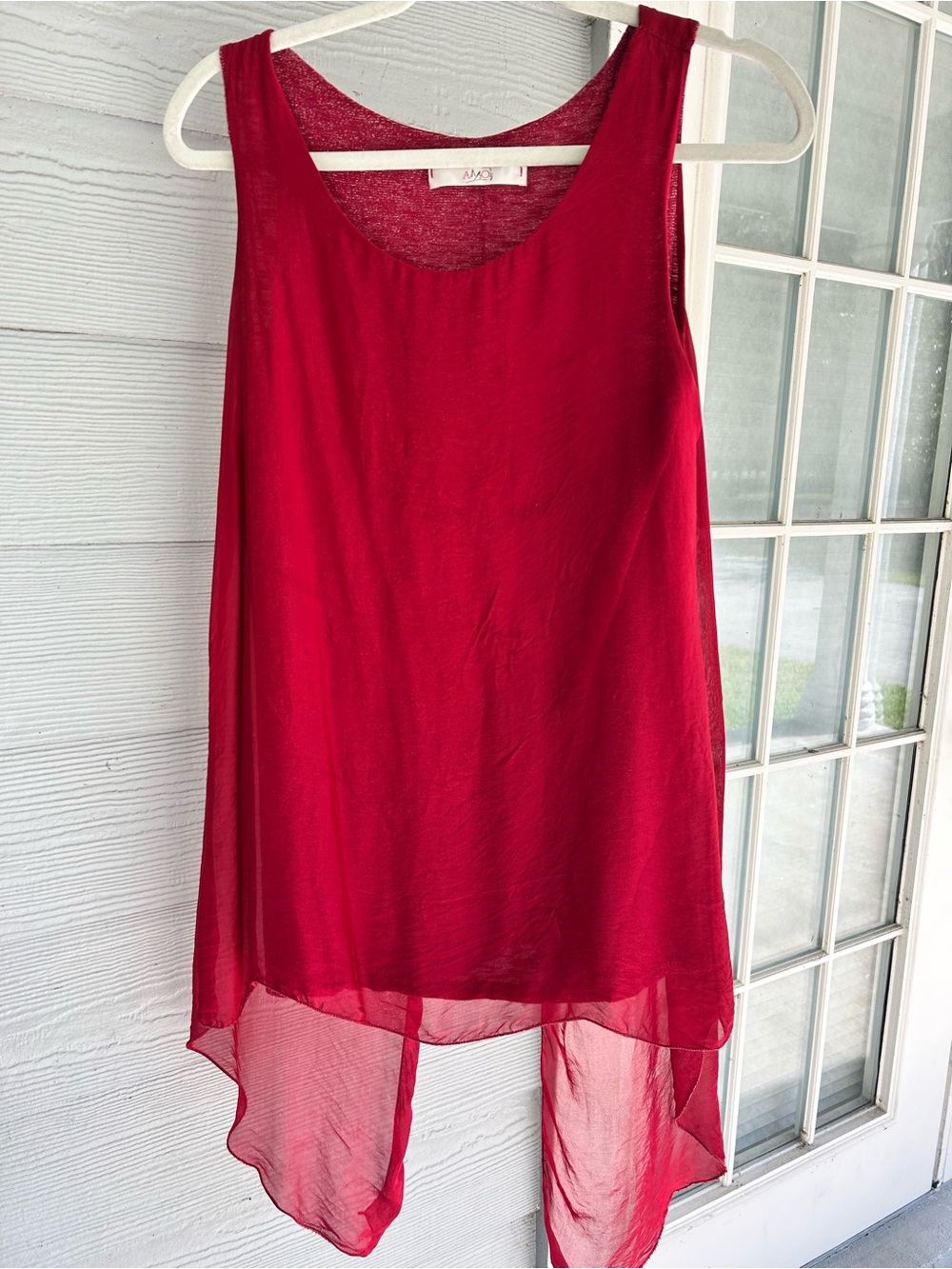 AMO Fuchsia Sleeveless Layered Scoop Neck Tunic Luxury Flowy Top